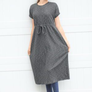 Black/Grey Drawstring Girl's Midi Dress modest mennonite dress
